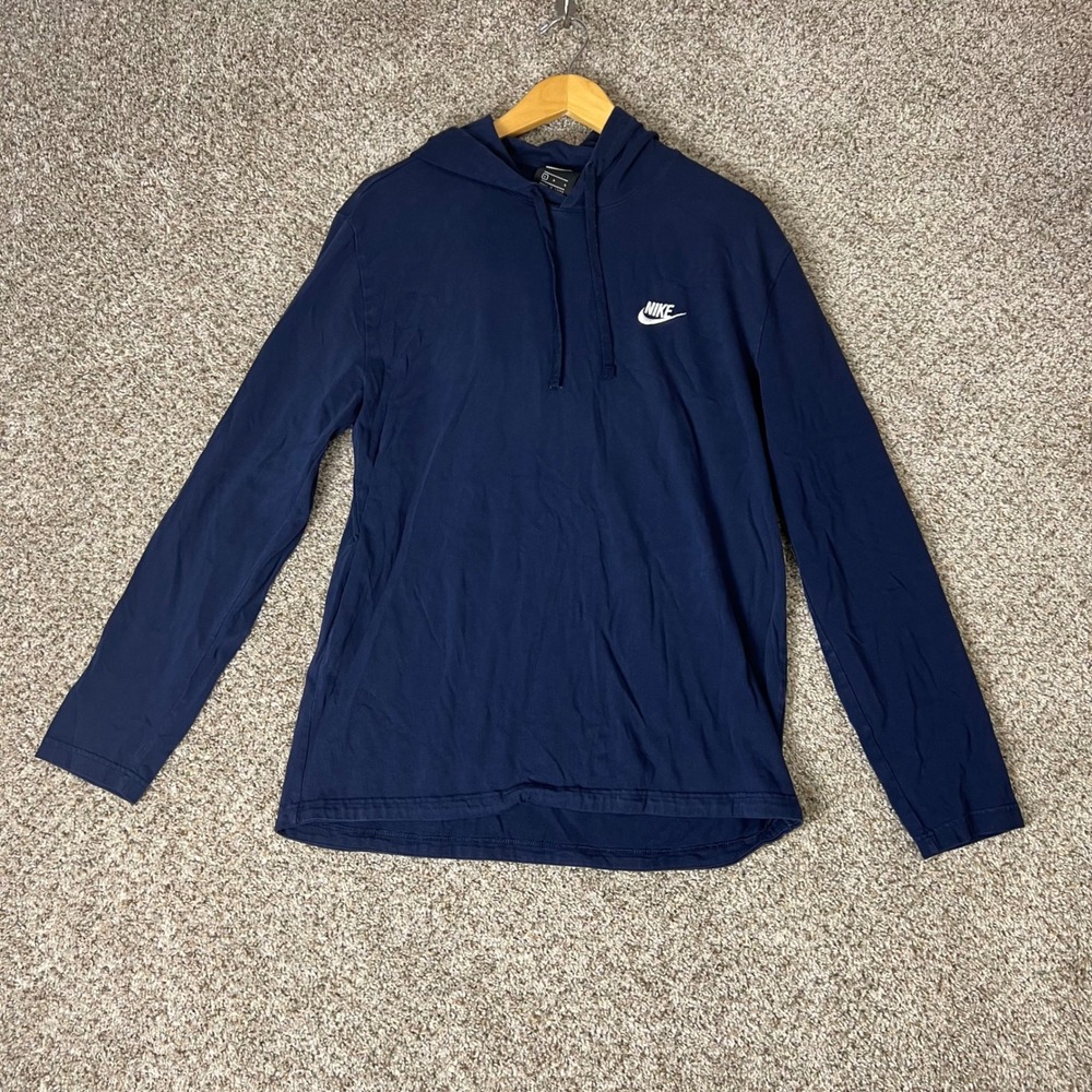 Nike Mens Navy Blue Long Sleeve Jersey Hoodie Tee Shirt Large Futura Logo